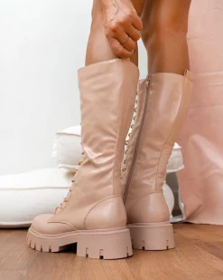 The Fashion Project Μπότες με κορδόνια και φερμουάρ - Μπεζ -The Fashion Project Κατάστημα all day mpotes me kordonia 97502 6d0t