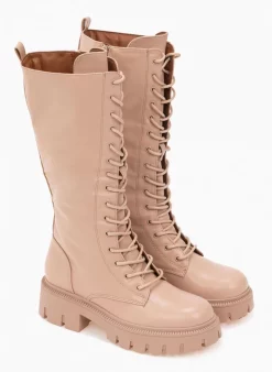 The Fashion Project Μπότες με κορδόνια και φερμουάρ - Μπεζ -The Fashion Project Κατάστημα all day mpotes me kordonia 97502 vty7