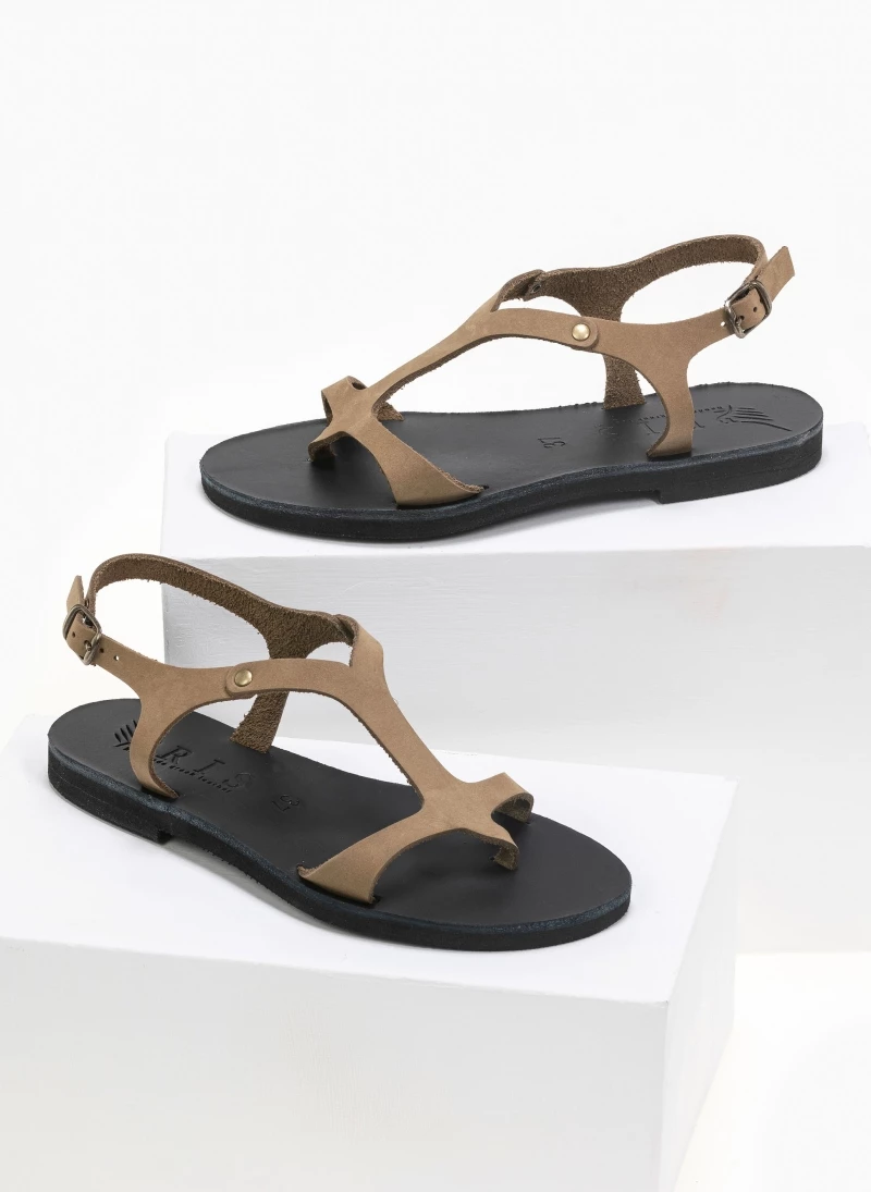 Σανδάλια δερμάτινα ankle strap Iris - Λαδί Σανδάλια δερμάτινα Ankle Strap Iris - Λαδί -The Fashion Project Κατάστημα basic dermatina isia pedila 90630 ah4k