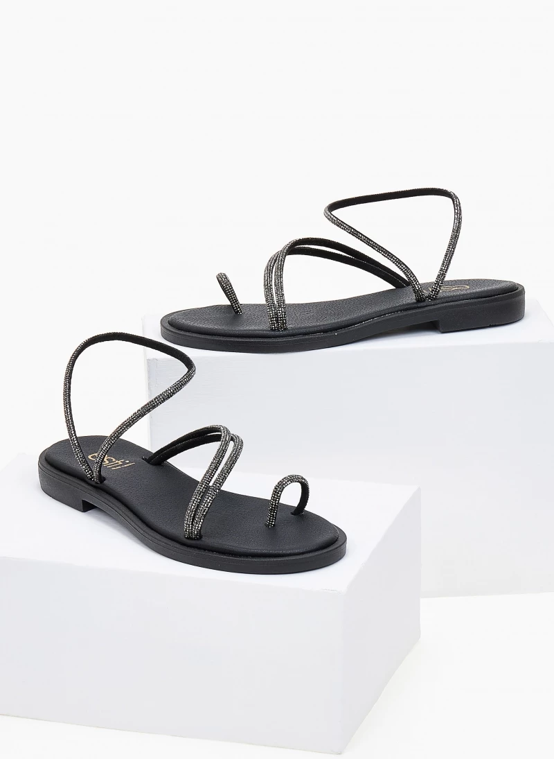 Σανδάλια δερμάτινα με Strass λουράκια Estil - Μαύρο - Image 4
