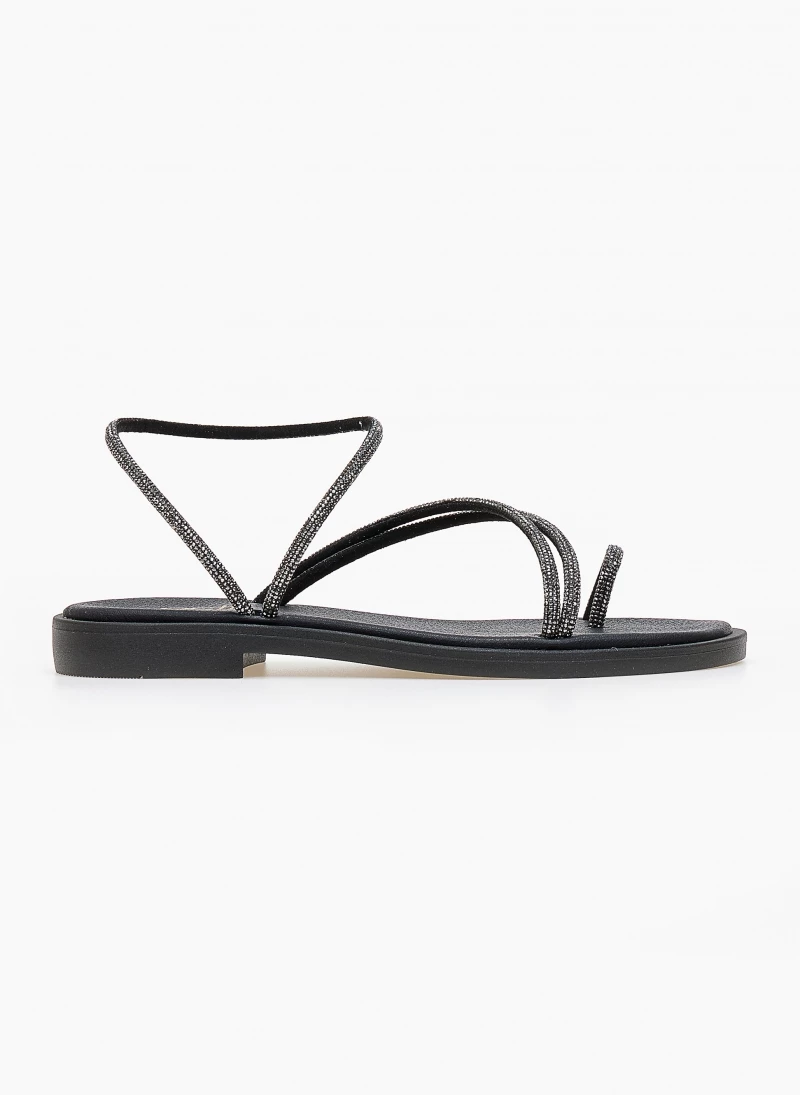 Σανδάλια δερμάτινα με Strass λουράκια Estil - Μαύρο - Image 2