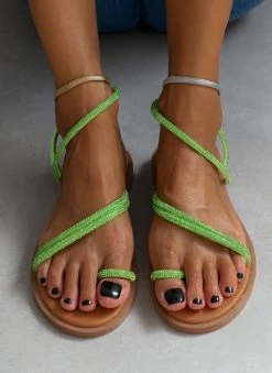 Σανδάλια δερμάτινα με Strass λουράκια Estil - Πράσινο