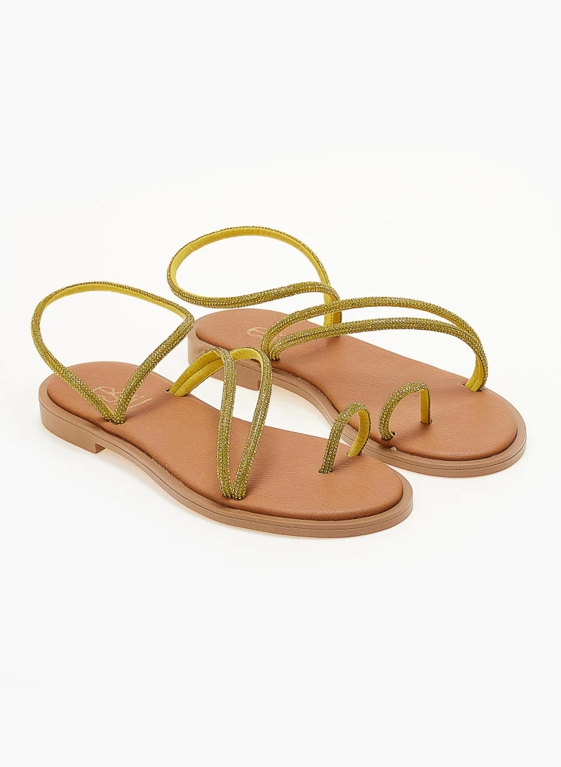 Σανδάλια δερμάτινα με strass λουράκια estil - Κίτρινο Σανδάλια δερμάτινα με Strass λουράκια Estil - Κίτρινο -The Fashion Project Κατάστημα dermatina estil sandalia me strass lourakia 104695 pt2m