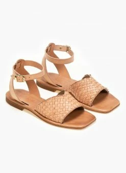 Σανδάλια δερμάτινα με πλεκτό Pattern Iris - Φυσικό -The Fashion Project Κατάστημα dermatina isia pedila me plekto pattern 90963 jbwn