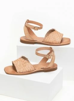 Σανδάλια δερμάτινα με πλεκτό Pattern Iris - Φυσικό