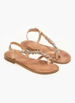 Σανδάλια δερμάτινα με διακσμητικό Iris - Φυσικό -The Fashion Project Κατάστημα dermatina isia pedila me sxedio fulla elias 90621 4zk4