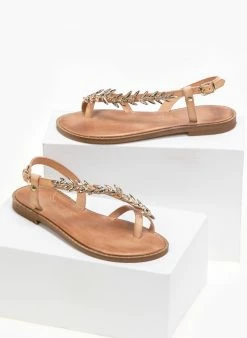 Σανδάλια δερμάτινα με διακσμητικό Iris - Φυσικό -The Fashion Project Κατάστημα dermatina isia pedila me sxedio fulla elias 90621 je60