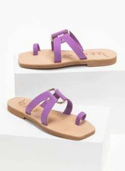 Σανδάλια δερμάτινα με μεταλλική αγκράφα Iris - Μωβ ανοιχτό