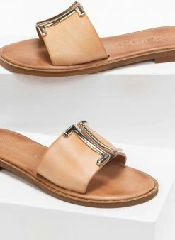 Σανάλια δερμάτινα με λεπτές αγκράφες Iris - Φυσικό