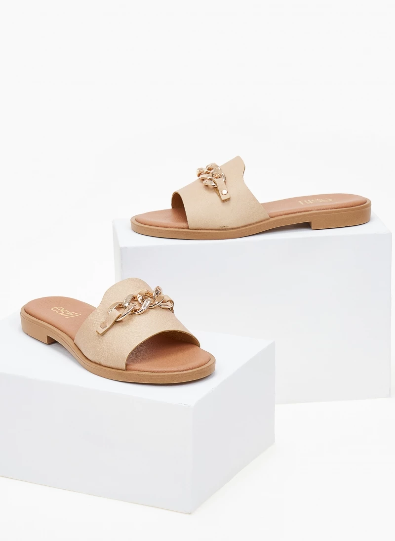 Σανδάλια δερμάτινα με αλυσίδα estil - Μπεζ Σανδάλια δερμάτινα με αλυσίδα Estil - Μπεζ -The Fashion Project Κατάστημα dermatina sandalia estil me alusida 100801 e5f6