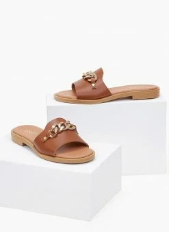 Σανδάλια δερμάτινα με αλυσίδα Estil - Ταμπά -The Fashion Project Κατάστημα dermatina sandalia estil me alusida 100803 esny