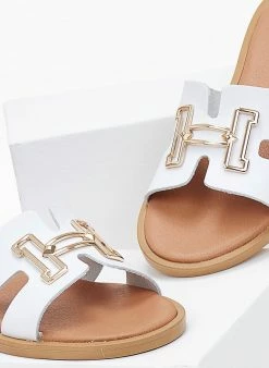 Σανδάλια δερμάτινα με αγκράφα Estil - Λευκό -The Fashion Project Κατάστημα dermatina sandalia estil me anoigmata 100783 fd0k