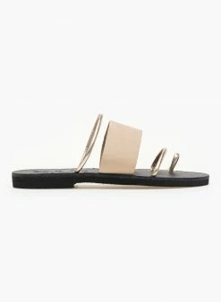 Σανδάλια δερμάτινα με μεταλλικό χρώμα στα λουράκια Iris - Ζαχαρί -The Fashion Project Κατάστημα dermatina sandalia me metalliko xrwma sta lourakia 90951 c4d0