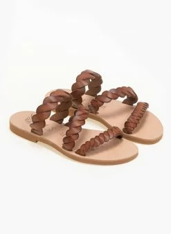 Σανδάλια δερμάτινα με πλεγμένα λουράκια Iris - Καφέ