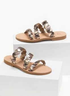 Σανδάλια δερμάτινα με πλεγμένα λουράκια Iris - Mocha