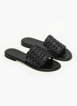 Σανδάλια δερμάτινα με πλεκτή φάσα Iris - Μαύρο -The Fashion Project Κατάστημα dermatina sandalia me plekti fasa 90638 u0vo