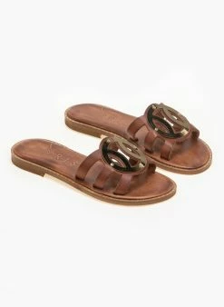 Σανδάλια δερμάτινα με στρογγυλή αγκράφα Iris - Καφέ -The Fashion Project Κατάστημα dermatina sandalia me strogguli agkrafa 90671 h9p8