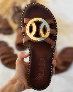 Σανδάλια δερμάτινα με στρογγυλή αγκράφα Iris - Καφέ