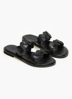 Σανδάλια δερμάτινα με Wavy πλεγμένες φάσες Iris - Μαύρο