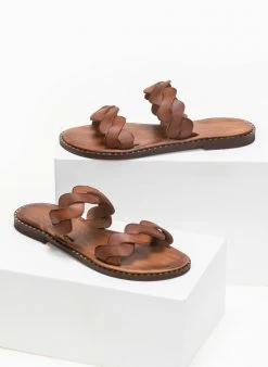 Σανδάλια δερμάτινα με Wavy πλεγμένες φάσες Iris - Καφέ -The Fashion Project Κατάστημα dermatina sandalia me wavy plegmenes fases 91002 p7il