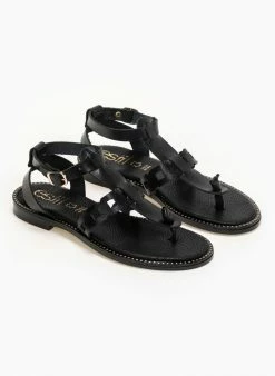 Σανδάλια δερμάτινα Ankle Strap Estil - Μαύρο