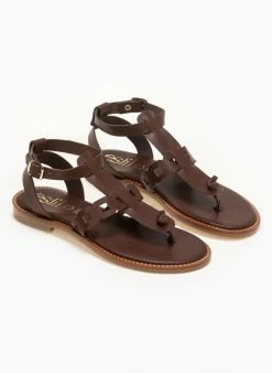 Σανδάλια δερμάτινα Ankle Strap Estil - Καφέ -The Fashion Project Κατάστημα estil dermatina flat pedila 90899 2kba