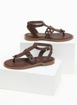 Σανδάλια δερμάτινα Ankle Strap Estil - Καφέ