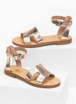 Σανδάλια δερμάτινα με ανοίγματα Estil - Χαλκός -The Fashion Project Κατάστημα estil dermatina flat pedila me anoigmata sti fasa 91268 a7kn