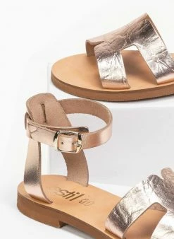 Σανδάλια δερμάτινα με ανοίγματα Estil - Χαλκός -The Fashion Project Κατάστημα estil dermatina flat pedila me anoigmata sti fasa 91268 v5o2