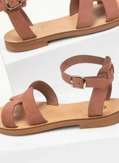 Σανδάλια δερμάτινα με ανοίγματα Estil - Κεραμιδί -The Fashion Project Κατάστημα estil dermatina flat pedila me anoigmata sti fasa 91270 e661