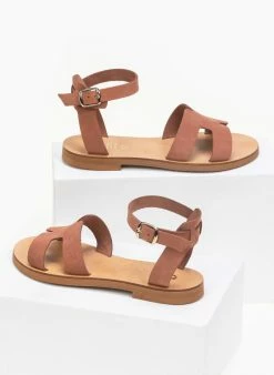 Σανδάλια δερμάτινα με ανοίγματα Estil - Κεραμιδί -The Fashion Project Κατάστημα estil dermatina flat pedila me anoigmata sti fasa 91270 zkry