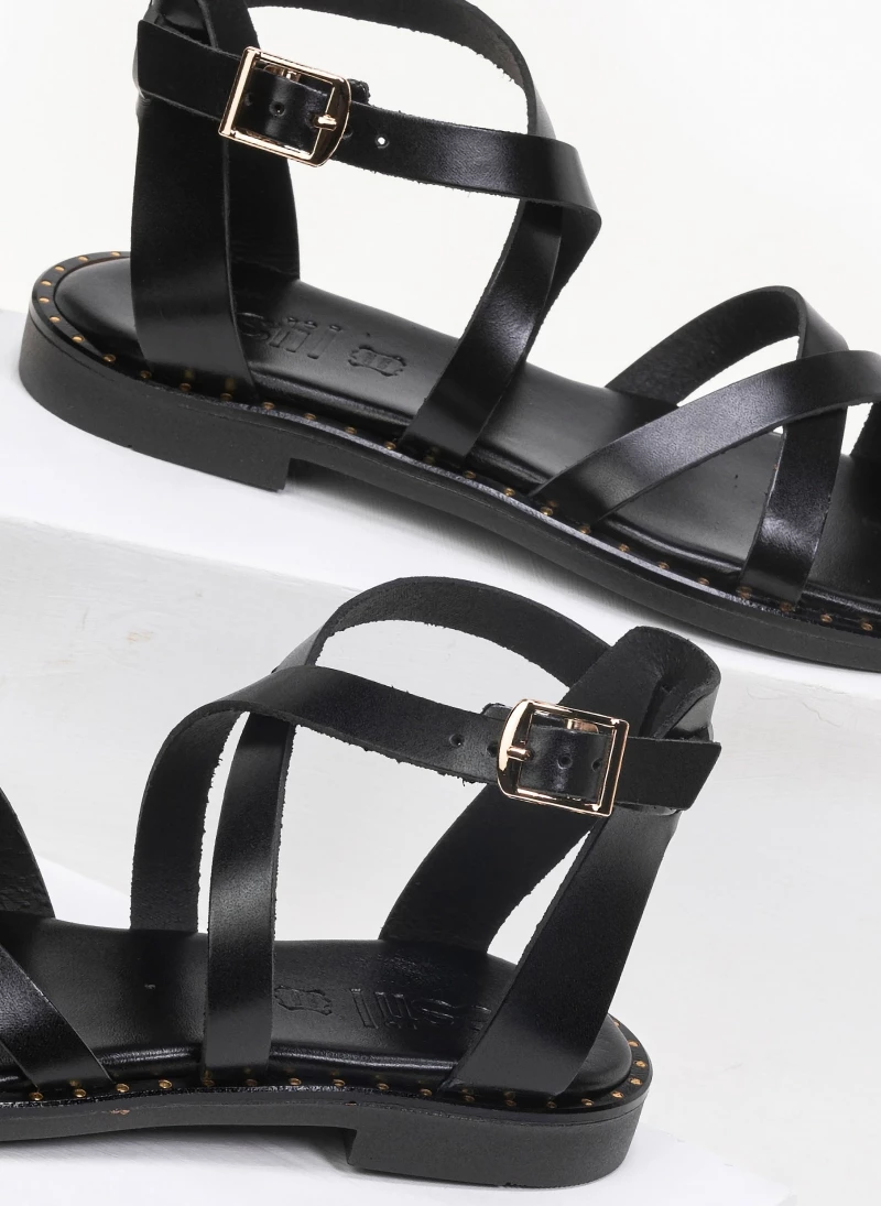 Σανδάλια δερμάτινα crossover tfp - Μαύρο Σανδάλια δερμάτινα Crossover Tfp - Μαύρο -The Fashion Project Κατάστημα estil dermatina flat pedila me desimo sto plai 91159 w3oh