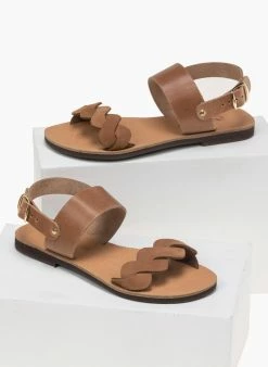 Σανδάλια δερμάτινα Ankle Strap Estil - Πούρο