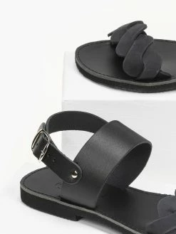 Σανδάλια δερμάτινα Ankle Strap Estil - Μαύρο -The Fashion Project Κατάστημα estil dermatina flat pedila me nubuck diplo lourak 92458 iv4h