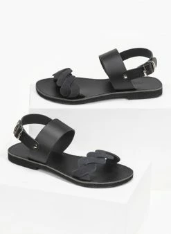 Σανδάλια δερμάτινα Ankle Strap Estil - Μαύρο
