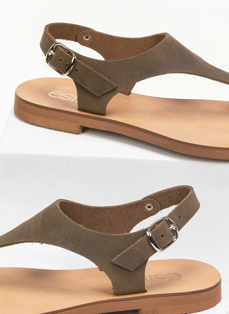 Σανδάλια δερμάτινα ankle strap estil - Χακί Σανδάλια δερμάτινα Ankle Strap Estil - Χακί -The Fashion Project Κατάστημα estil dermatina isia pedila 91389 fb48