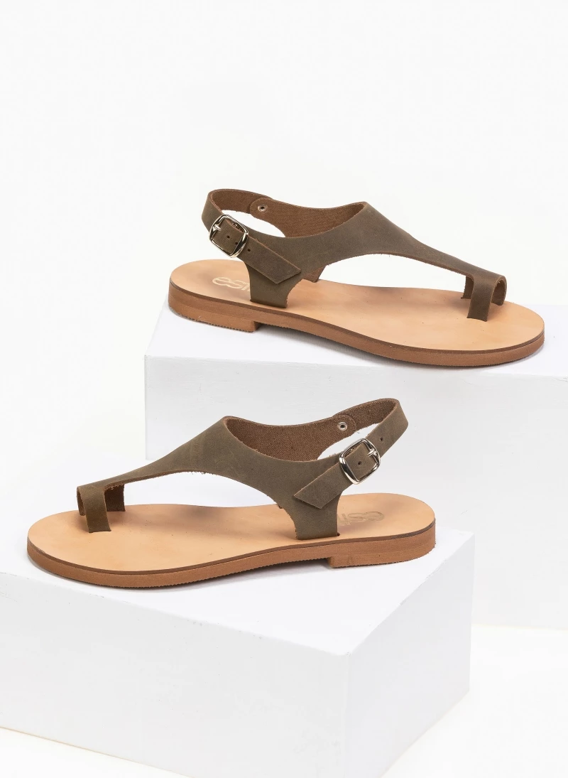 Σανδάλια δερμάτινα ankle strap estil - Χακί Σανδάλια δερμάτινα Ankle Strap Estil - Χακί -The Fashion Project Κατάστημα estil dermatina isia pedila 91389 t70p
