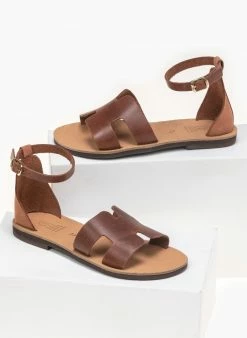 Σανδάλια δερμάτινα Ankle Strap Estil - Ταμπά