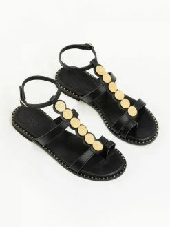 Estil Σανδάλια δερμάτινα με διακοσμητικά Iris - Μαύρο -The Fashion Project Κατάστημα estil dermatina isia pedila me metallika stoixeia 92575 12un