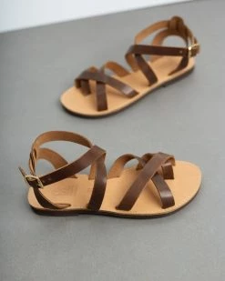 Πέδιλα δερμάτινα Crossover Estil - Καφέ -The Fashion Project Κατάστημα estil dermatina isia pedila me xiasti sxedio 93565 jmla