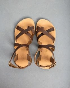 Πέδιλα δερμάτινα Crossover Estil - Καφέ -The Fashion Project Κατάστημα estil dermatina isia pedila me xiasti sxedio 93565 k41z