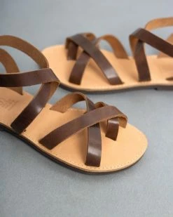 Πέδιλα δερμάτινα Crossover Estil - Καφέ -The Fashion Project Κατάστημα estil dermatina isia pedila me xiasti sxedio 93565 rr04