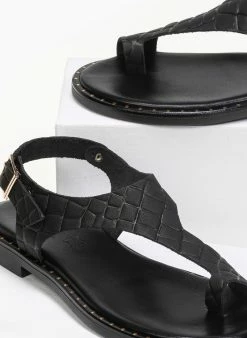 Σανδάλια δερμάτινα κροκό Estil - Μαύρο -The Fashion Project Κατάστημα estil dermatina kroko flat pedila 91147 fj9r