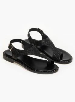 Σανδάλια δερμάτινα κροκό Estil - Μαύρο