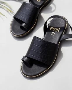 Σανδάλια δερμάτινα κροκό Estil - Μαύρο -The Fashion Project Κατάστημα estil dermatina kroko isia pedila 92578 2sre