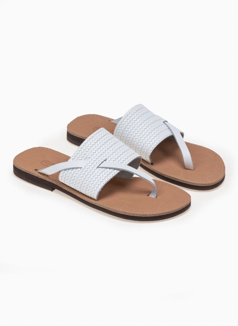Σανδάλια δερμάτινα με ανάγλυφο pattern estil - Λευκό Σανδάλια δερμάτινα με ανάγλυφο Pattern Estil - Λευκό -The Fashion Project Κατάστημα estil dermatina sandalia me anaglufo sxedio psatha 91765 yvht
