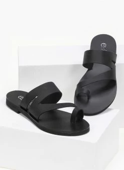 Σανδάλια δερμάτινα με άνοιγμα στο πλάι Estil - Μαύρο