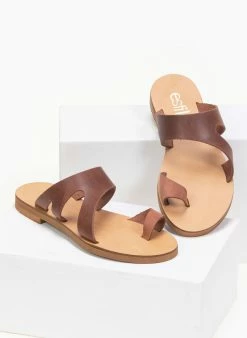 Σανδάλια δερμάτινα με διχρωμία Estil - Κεραμιδί -The Fashion Project Κατάστημα estil dermatina sandalia me dixrwmia 91377 4jmm