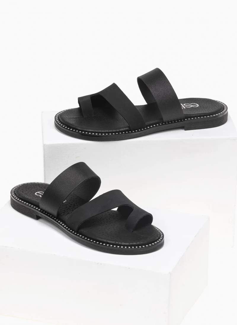 Σανδάλια δερμάτινα με δυο φάσες estil - Μαύρο Σανδάλια δερμάτινα με δυο φάσες Estil - Μαύρο -The Fashion Project Κατάστημα estil dermatina sandalia me duo fases 91888 kwll