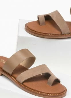 Σανδάλια δερμάτινα με δυο φάσες Estil - Μπεζ -The Fashion Project Κατάστημα estil dermatina sandalia me duo fases 91889 7kms